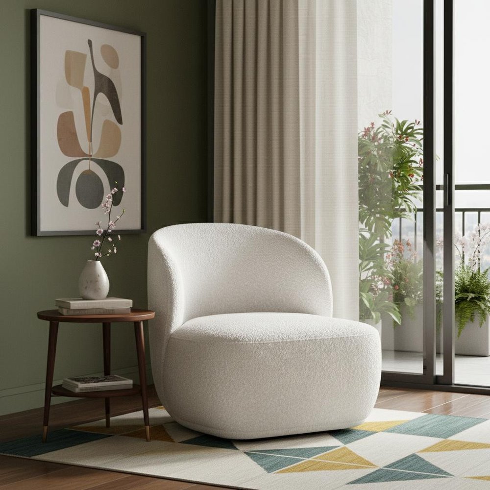 31" White Boucle Wingback Chair HomeRoots