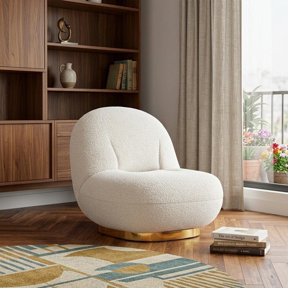 30" White and Gold Boucle Slipper Chair HomeRoots