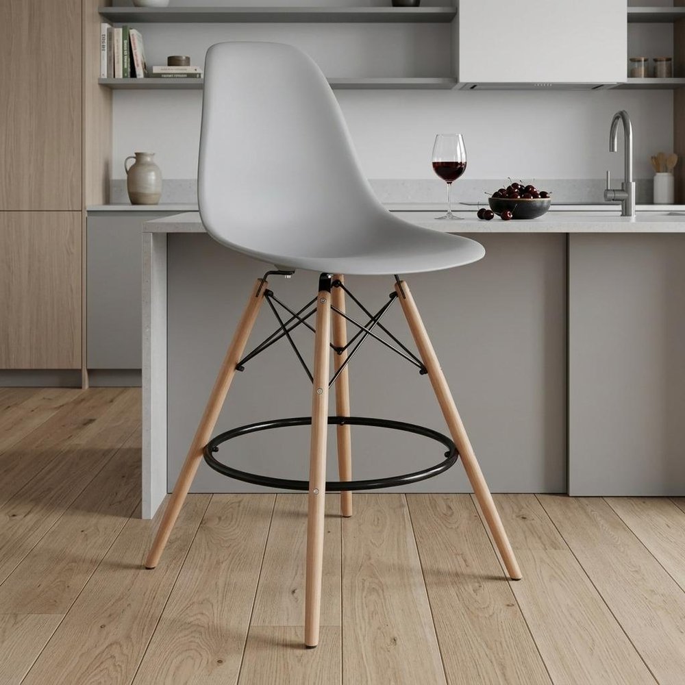 28" Gray And Brown Heavy Duty Plastic And Solid Wood Counter Height Bar Chair HomeRoots