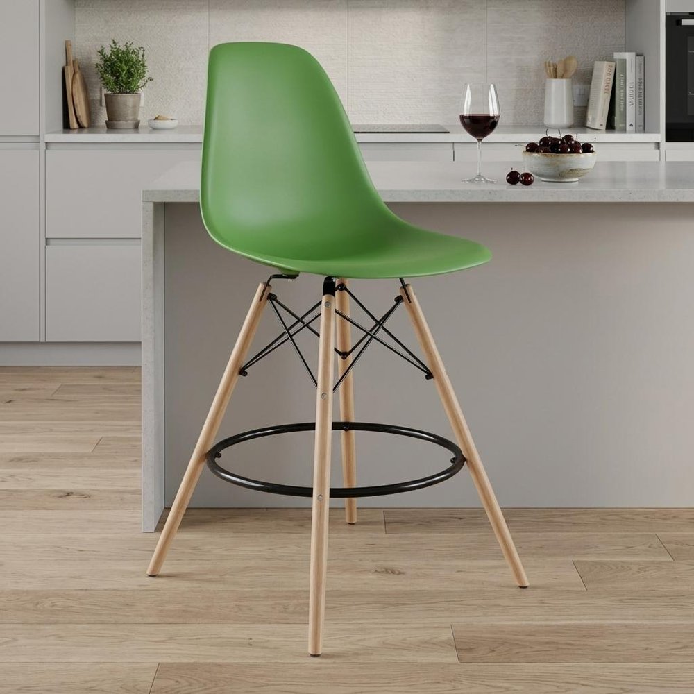 28" Green And Brown Heavy Duty Plastic And Solid Wood Counter Height Bar Chair HomeRoots
