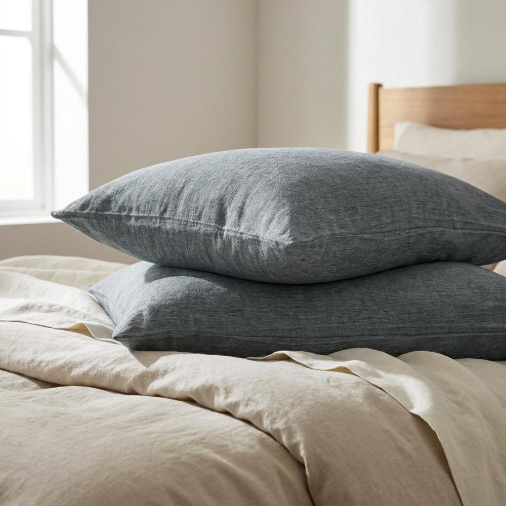 Set of Two Slate Gray Linen Standard Pillowcases HomeRoots