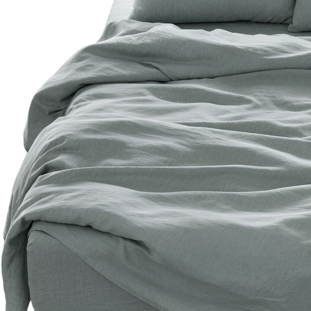 Four Piece Slate Gray Linen Sheet Set HomeRoots