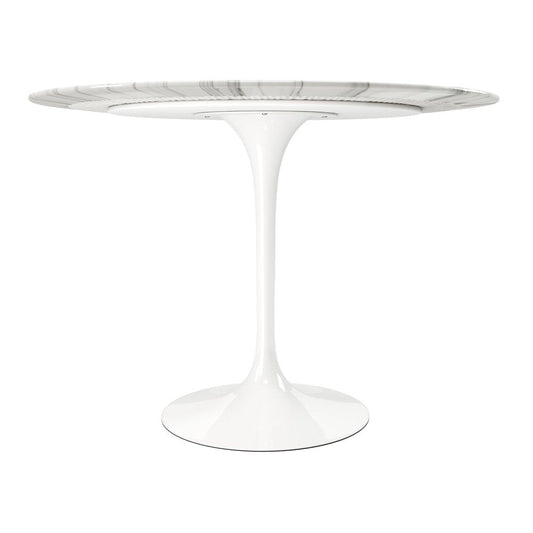 40" White Rounded Stone And Metal Pedestal Base Dining Table HomeRoots