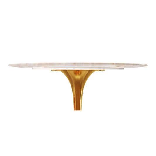 40" White And Gold Rounded Stone And Metal Pedestal Base Dining Table HomeRoots