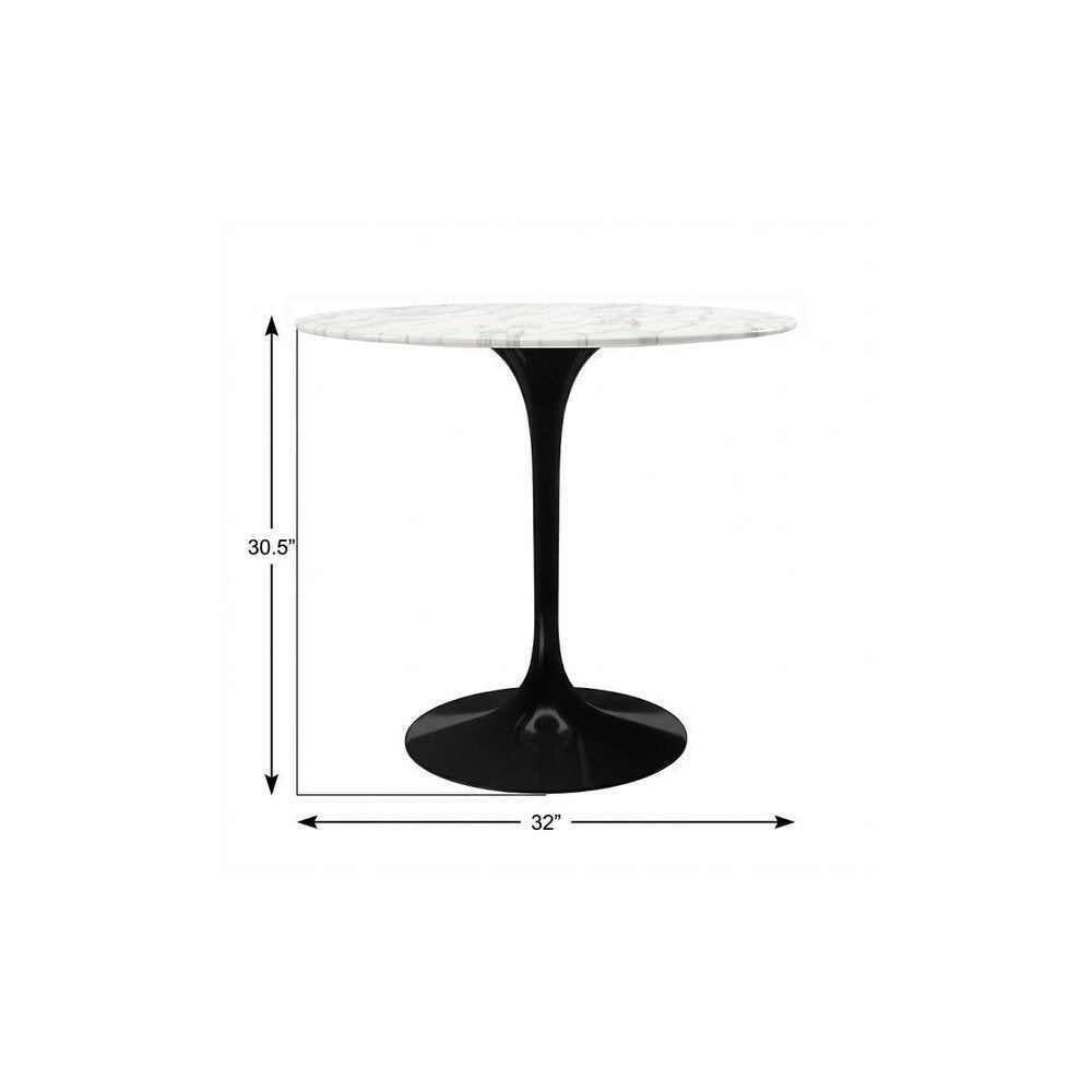 32" White And Black Marble And Metal Dining Table HomeRoots
