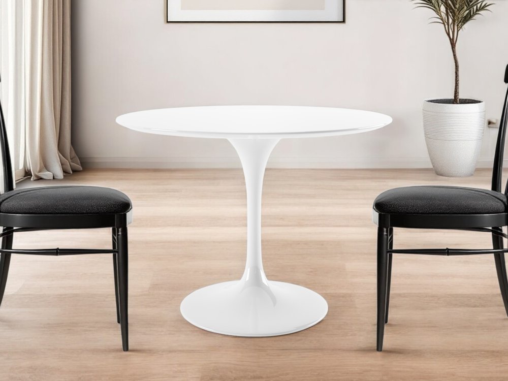 42" White Fiberglass And Metal Dining Table HomeRoots
