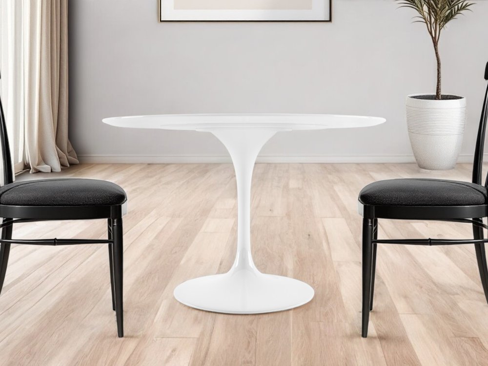 48" White Fiberglass And Metal Dining Table HomeRoots