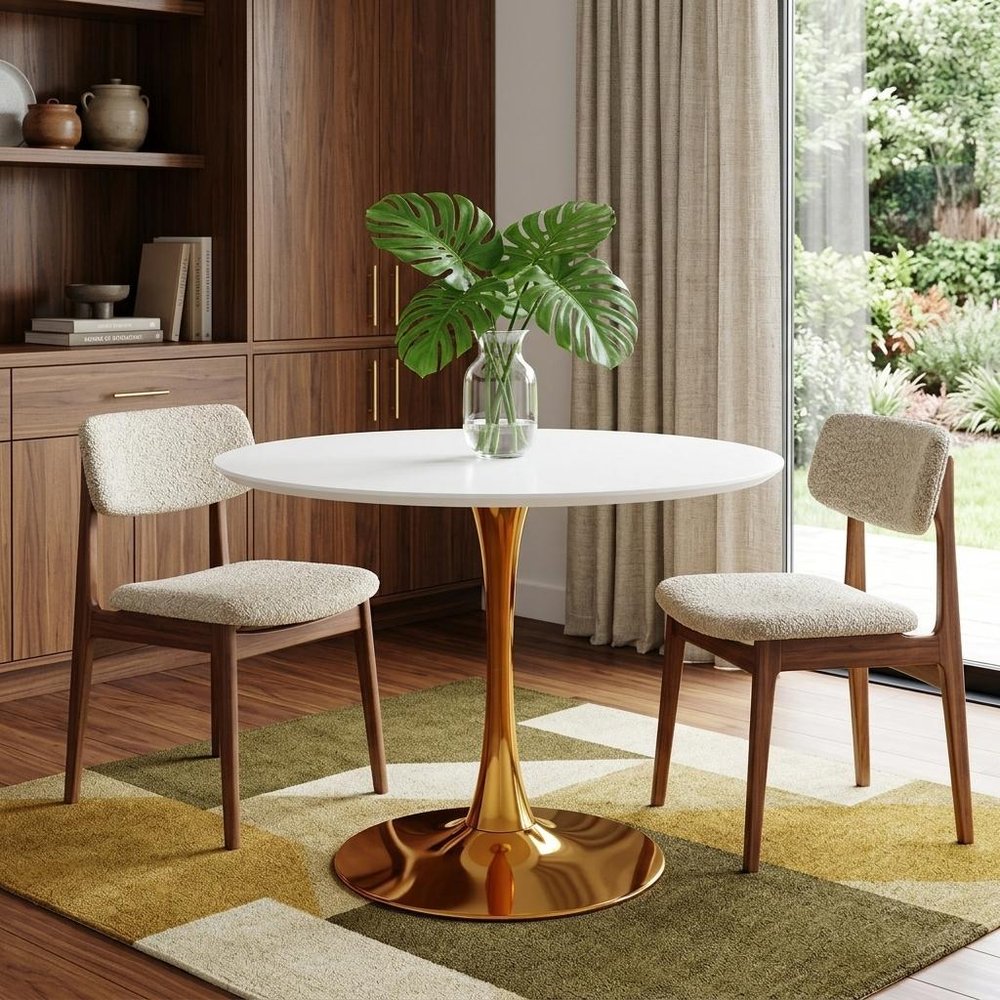 36" White And Gold Metal Dining Table HomeRoots