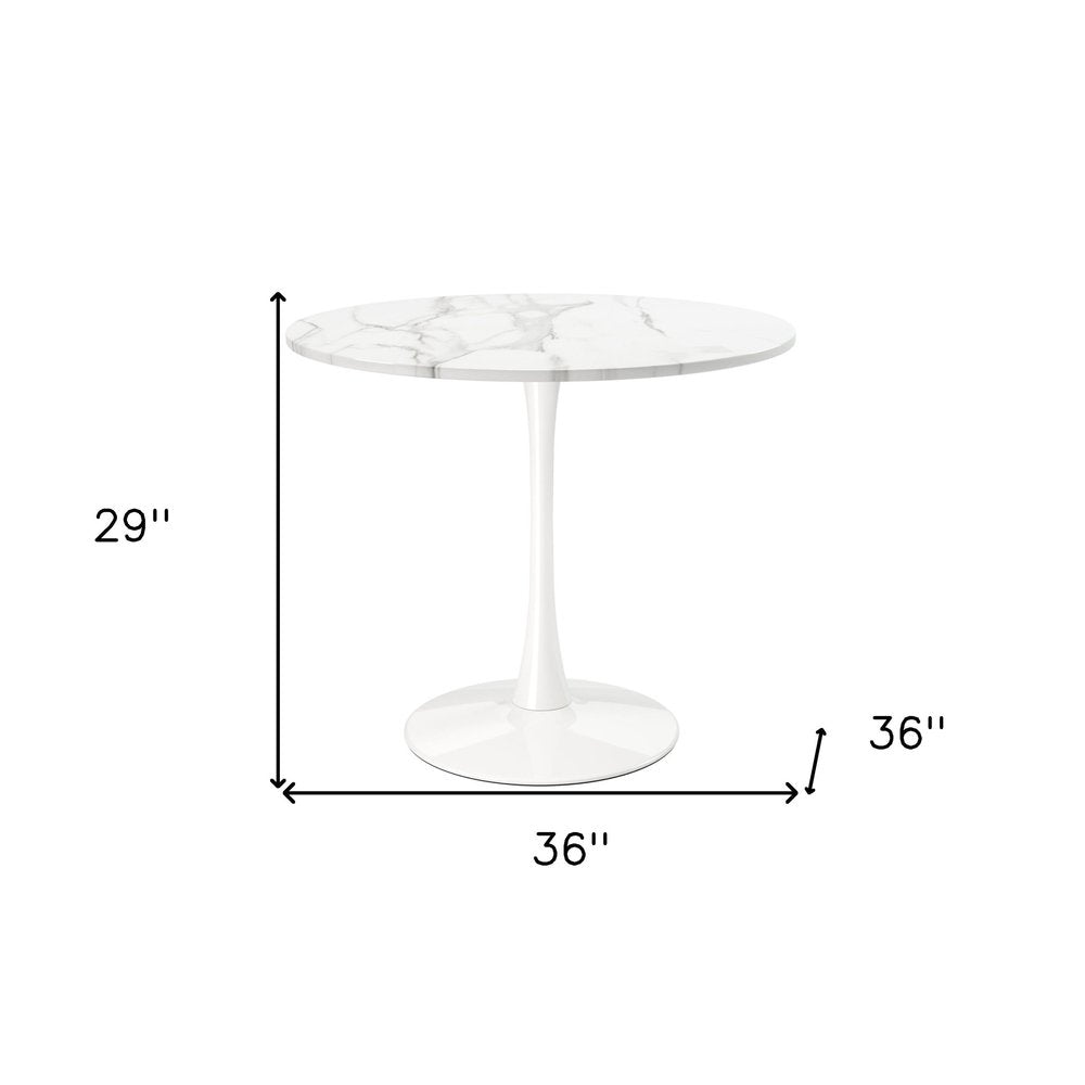 36" White Rounded Metal Pedestal Base Dining Table HomeRoots