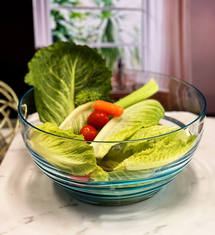 10" Clear and Blue Swirl Acrylic Round Salad Bowl HomeRoots