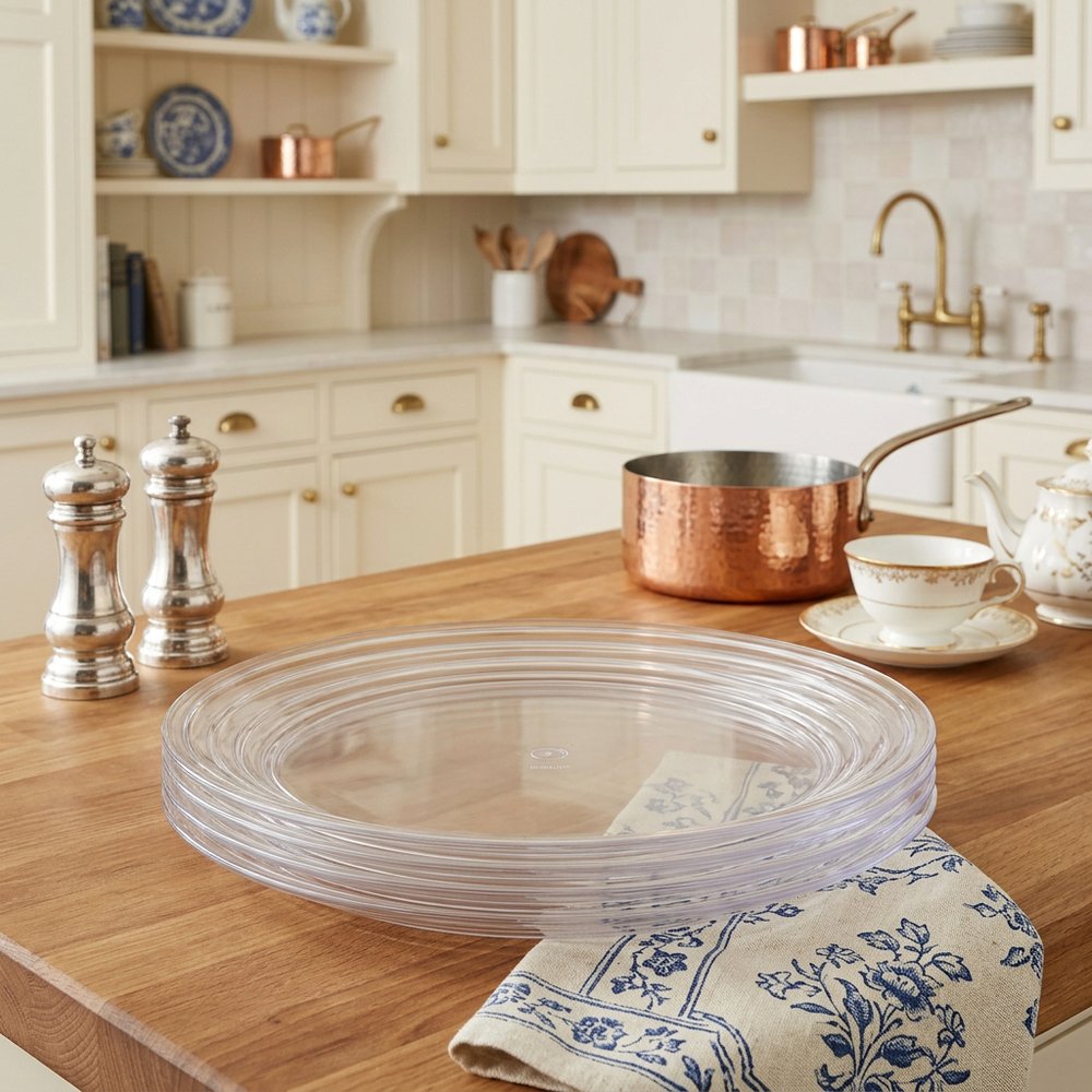 Clear Four Piece Round Swirl Acrylic Service For Four Salad Plate Set HomeRoots