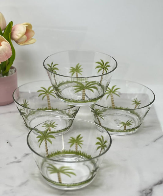 Clear and Green Four Piece Palm Tree Acrylic Service For Four Bowl Set HomeRoots