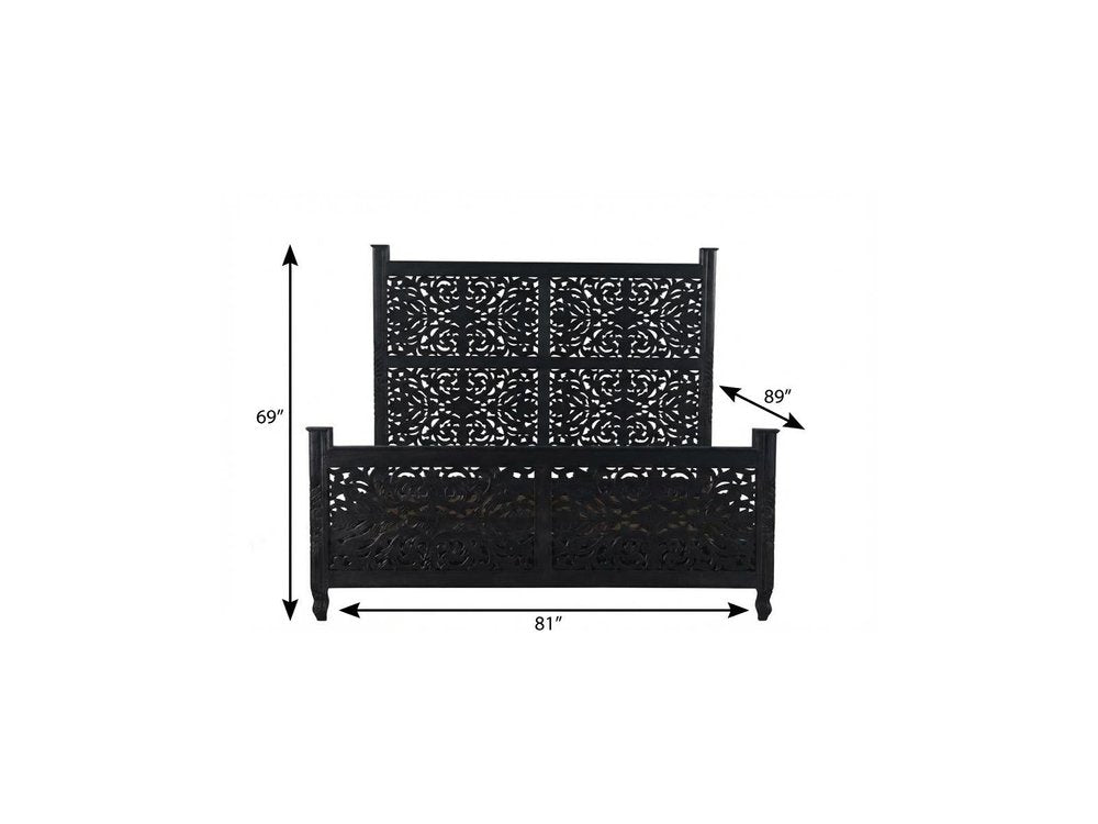 Carved Solid Wood King Black Bed HomeRoots