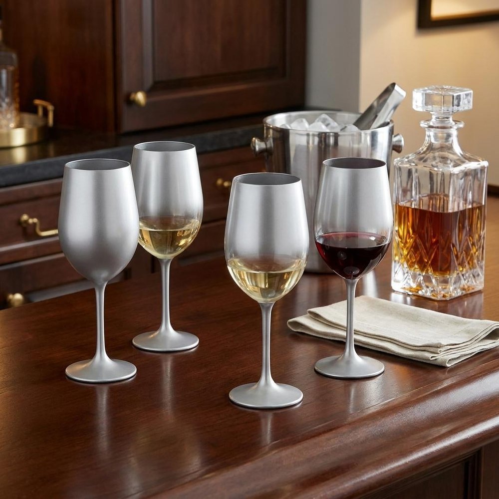 Set of Four Silver Acrylic Stemmed All Purpose Wine Glass HomeRoots