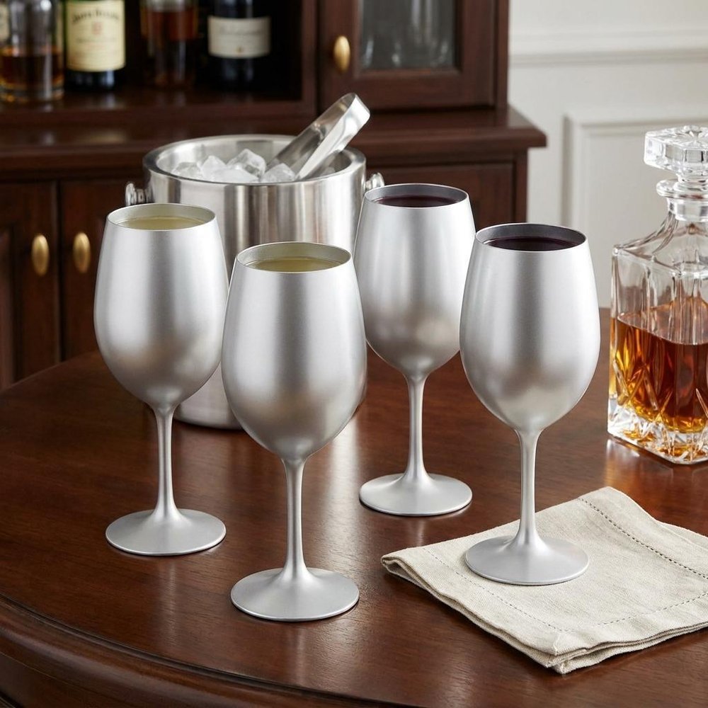 Set of Four Silver Acrylic Stemmed All Purpose Wine Glass HomeRoots