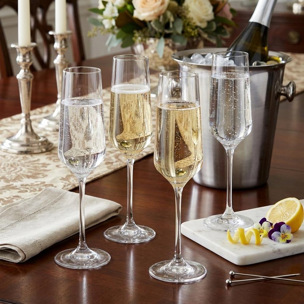Set of Four Clear Tritan Plastic Stemmed Flute HomeRoots