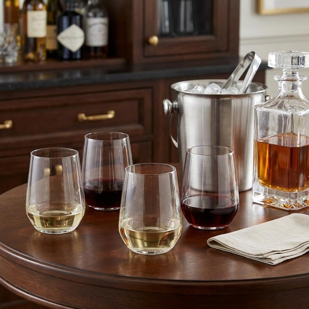 Set of Four Clear Tritan Plastic Stemless All Purpose Tumbler Wine Glasses HomeRoots