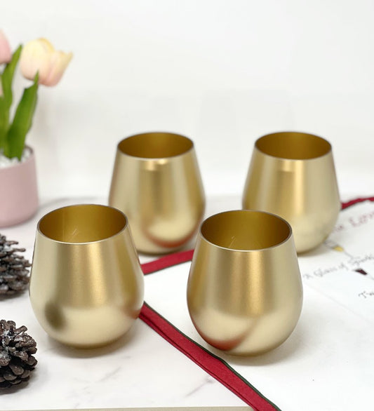 Set of Four Gold Acrylic Stemless All Purpose Wine Glass HomeRoots