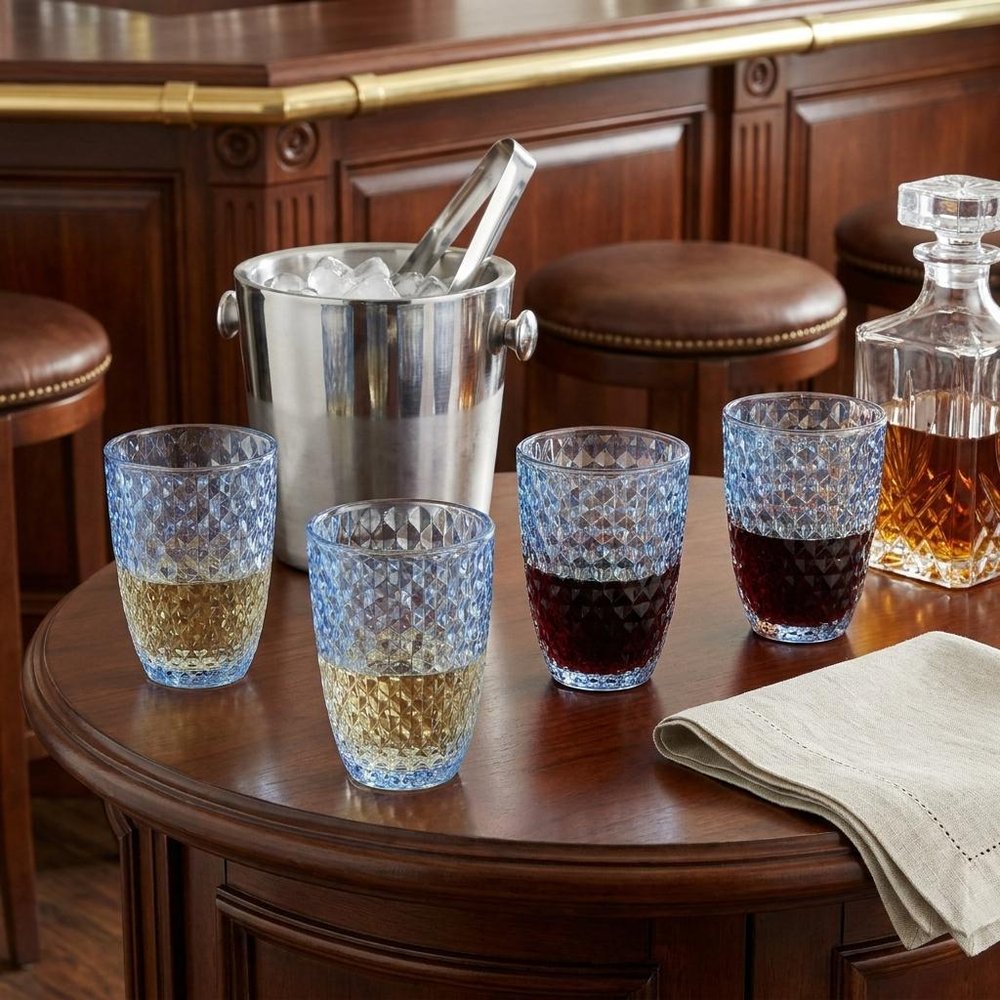 Set of Four Blue Diamond Acrylic Stemless Whiskey Glass HomeRoots