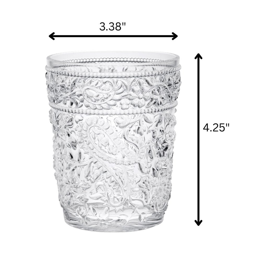 Set of Four Clear Paisley Acrylic Stemless Whiskey Glass HomeRoots
