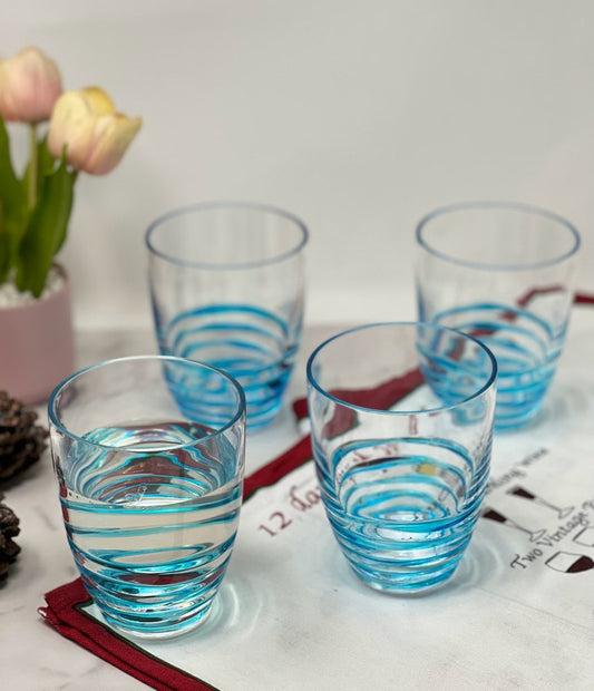 Set of Four Clear and Blue Acrylic Stemless Whiskey Glasses HomeRoots