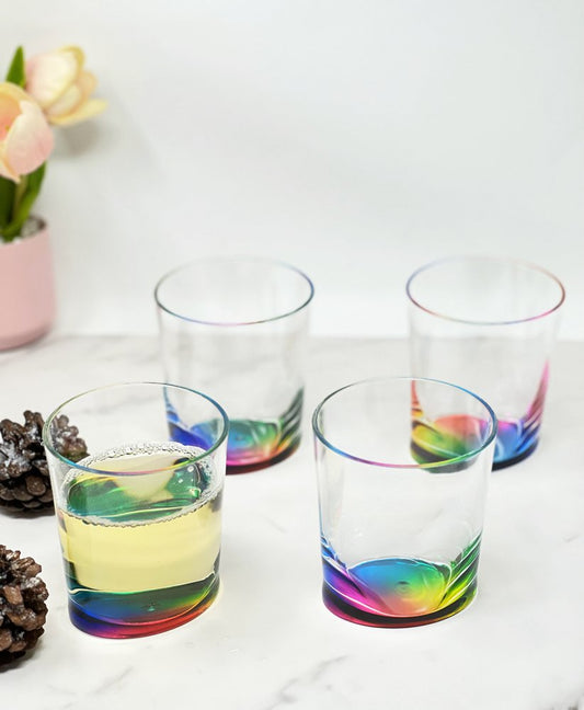 Set of Four Rainbow Geometric Acrylic Stemless Whiskey Glass HomeRoots