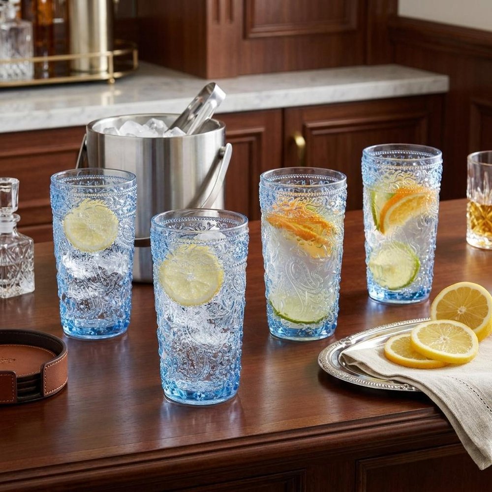 Set of Four Clear Paisley Acrylic Stemless Highball Glass HomeRoots