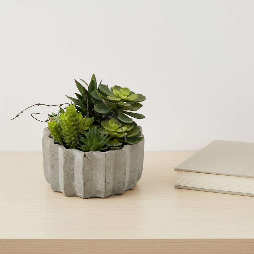 8" Green Artificial Succulents in a Gray Planter HomeRoots