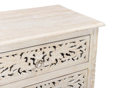 30" White Solid Wood Distressed Three Drawer Nightstand