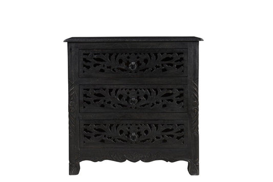 30" Black Solid Wood Distressed Three Drawer Nightstand HomeRoots