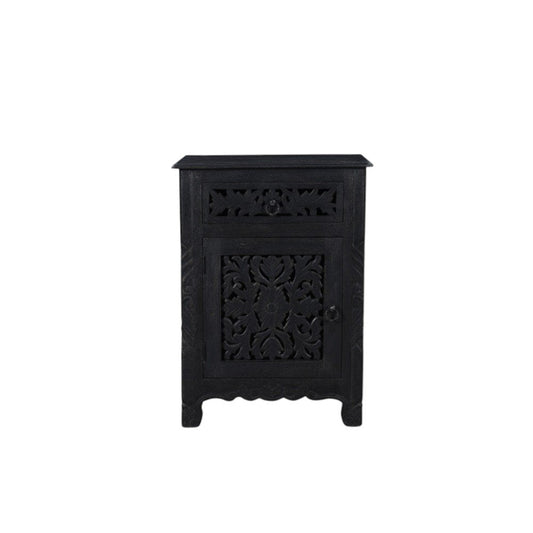 30" Black Solid Wood Distressed One Drawer Nightstand HomeRoots