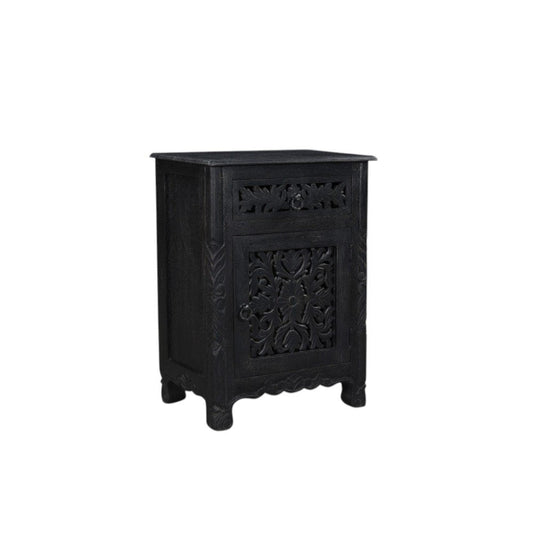 30" Black Solid Wood Distressed One Drawer Nightstand HomeRoots
