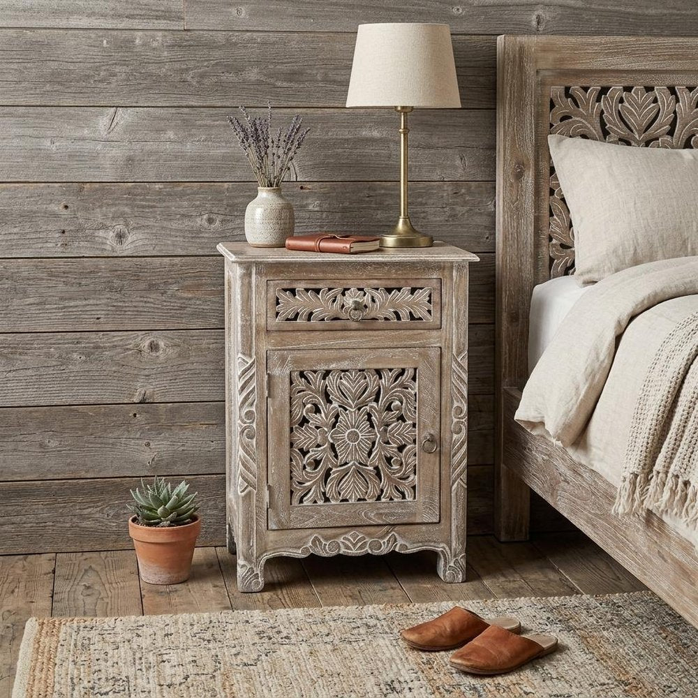 30" Gray Solid Wood Distressed One Drawer Nightstand HomeRoots