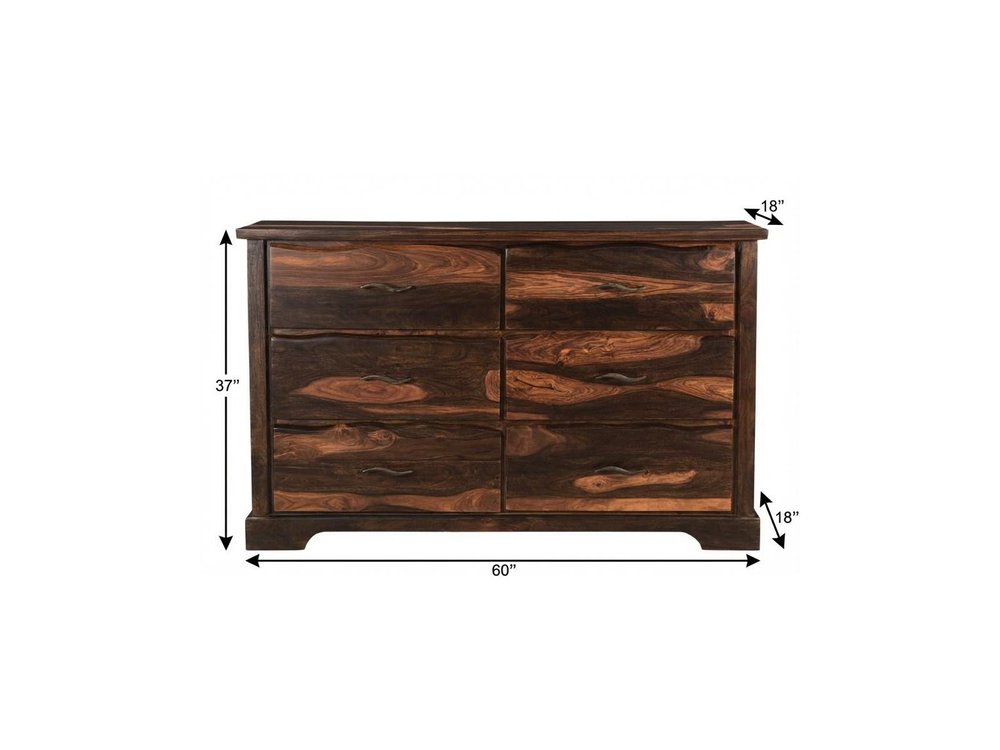 60" Dark Brown Solid Wood Six Drawer Dresser HomeRoots