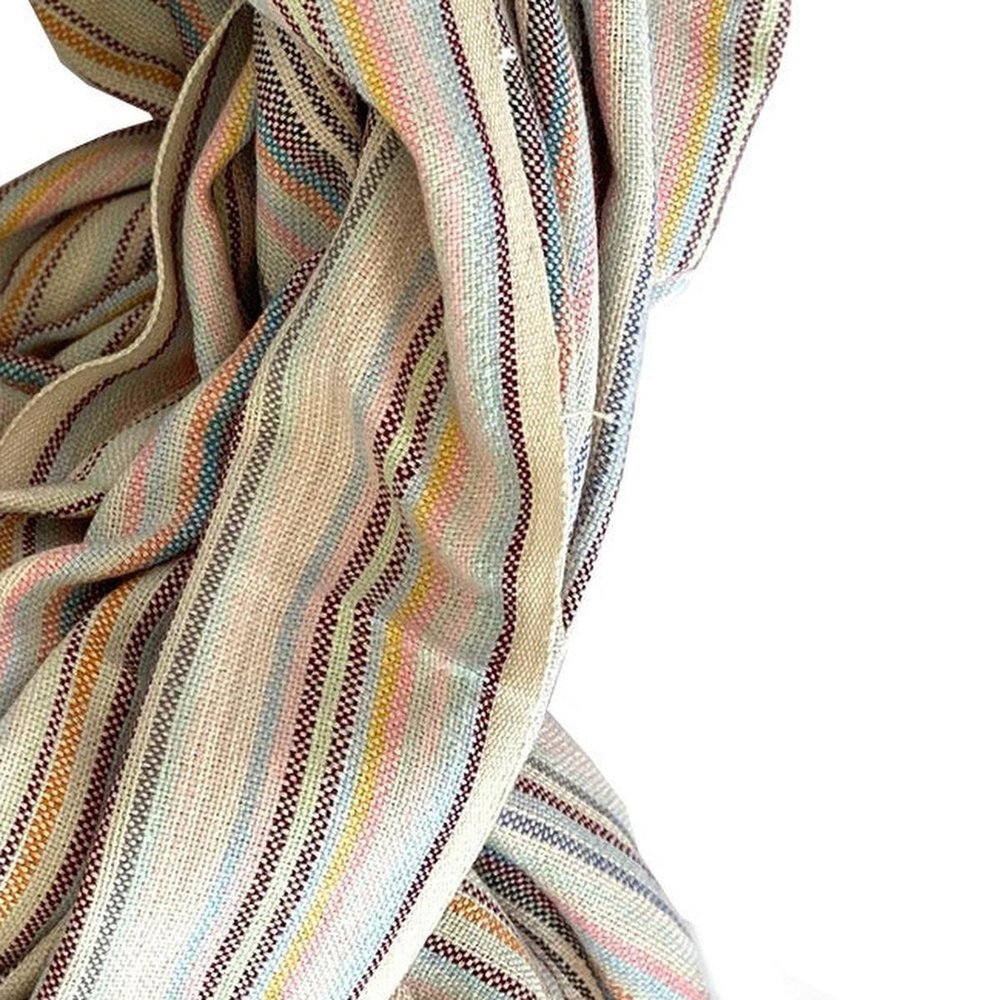39" X 71" Beige and Pink Cotton Striped Turkish Towel Throw Blanket with Tassels HomeRoots