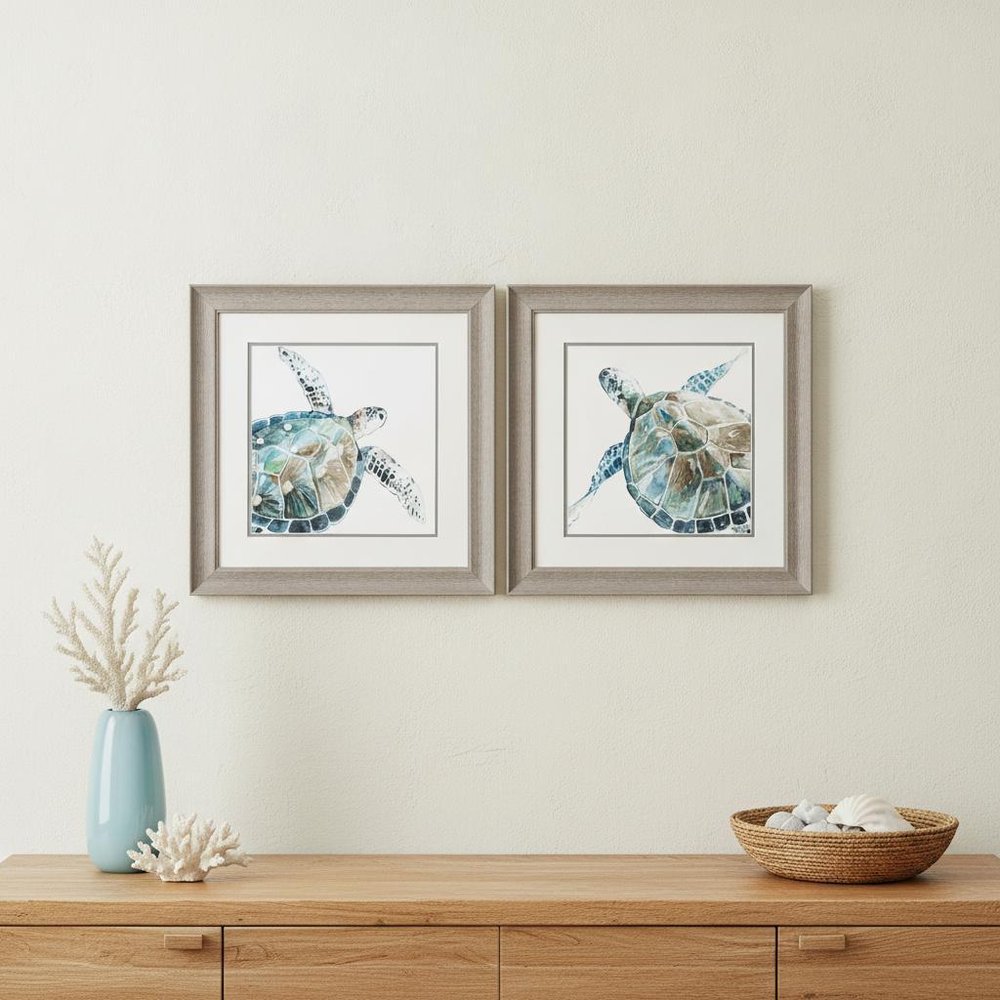 Set Of Two Neutral Sea Turtle Brown Framed Print Wall Art HomeRoots