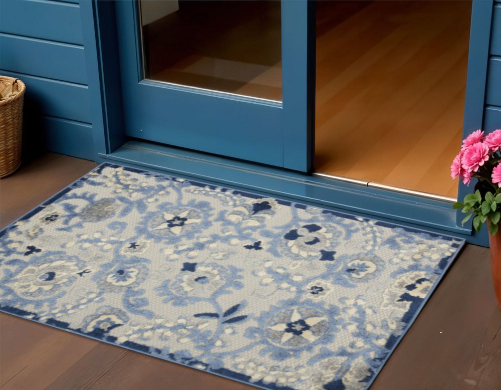 3' X 5' Blue And Gray Floral Power Loom Area Rug HomeRoots