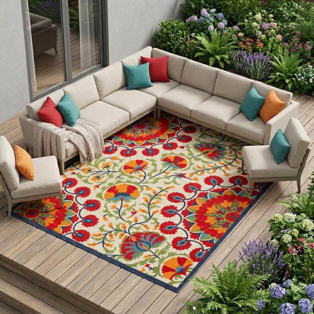 10' X 14' Red And Ivory Indoor Outdoor Area Rug HomeRoots