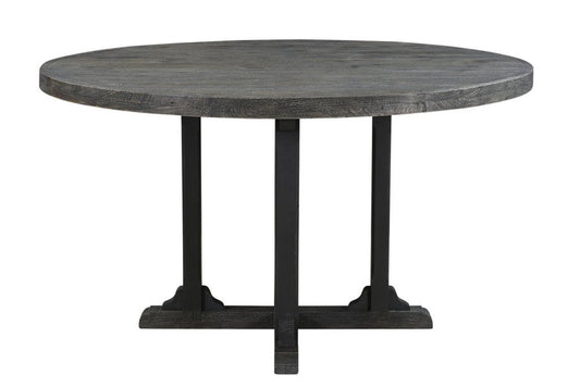 54" Black Rounded Solid Wood Pedestal Base Dining Table HomeRoots