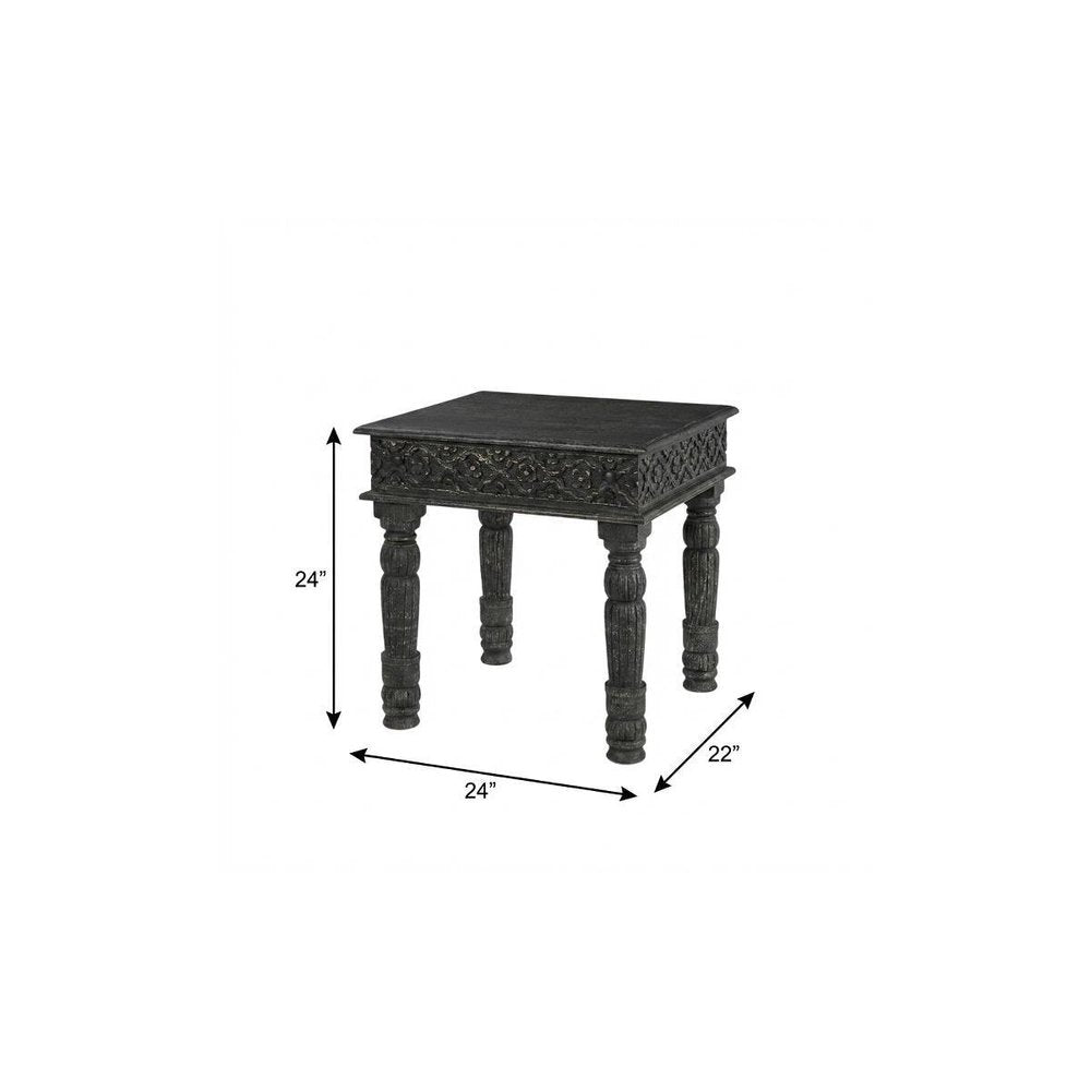 24" Black Distressed Solid Wood Square End Table HomeRoots