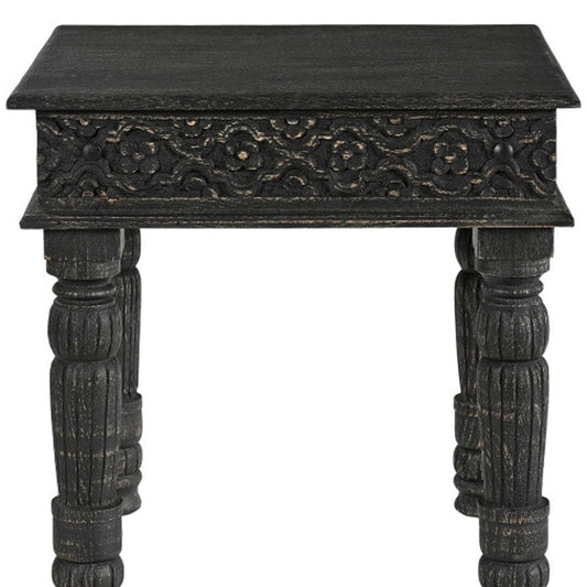 24" Black Distressed Solid Wood End Table HomeRoots