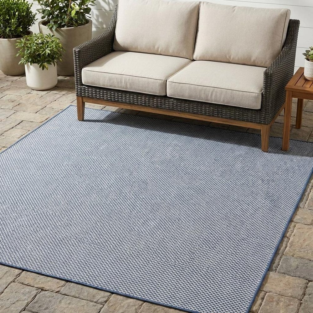 8' Blue and Ivory Indoor Outdoor Area Rug