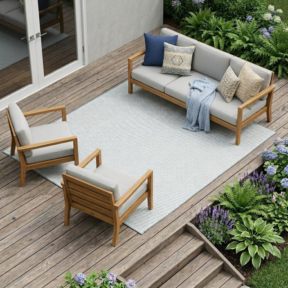 8' X 10' Aqua And Ivory Indoor Outdoor Area Rug HomeRoots