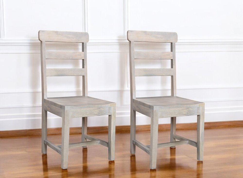 Set of Two White Wood Ladder Back Dining Side Chairs HomeRoots