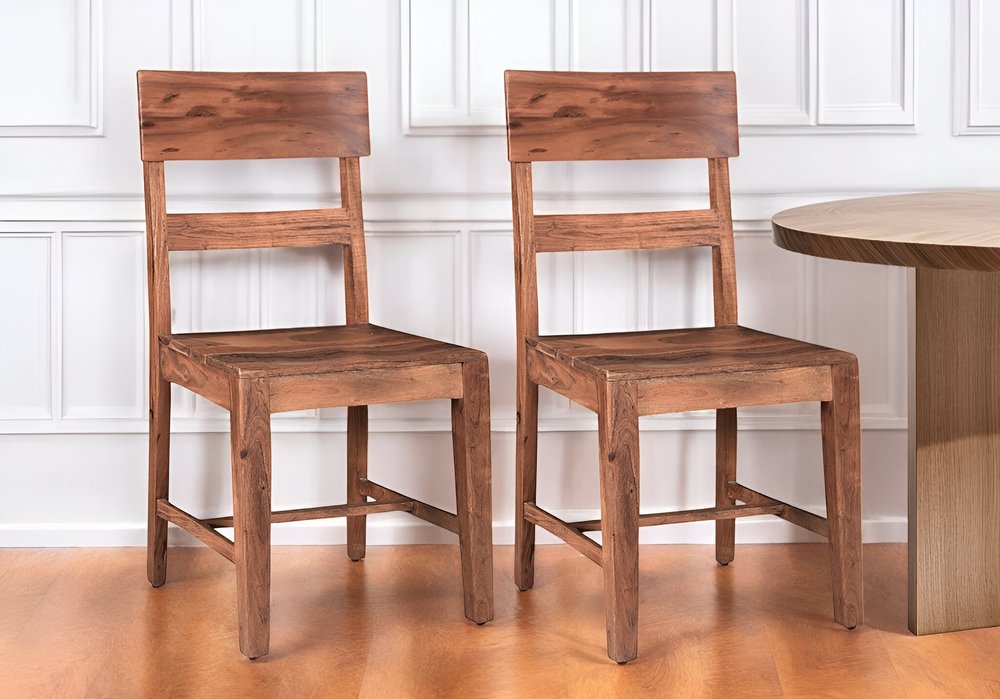 Set of Two Brown Wood Ladder Back Dining Side Chairs HomeRoots