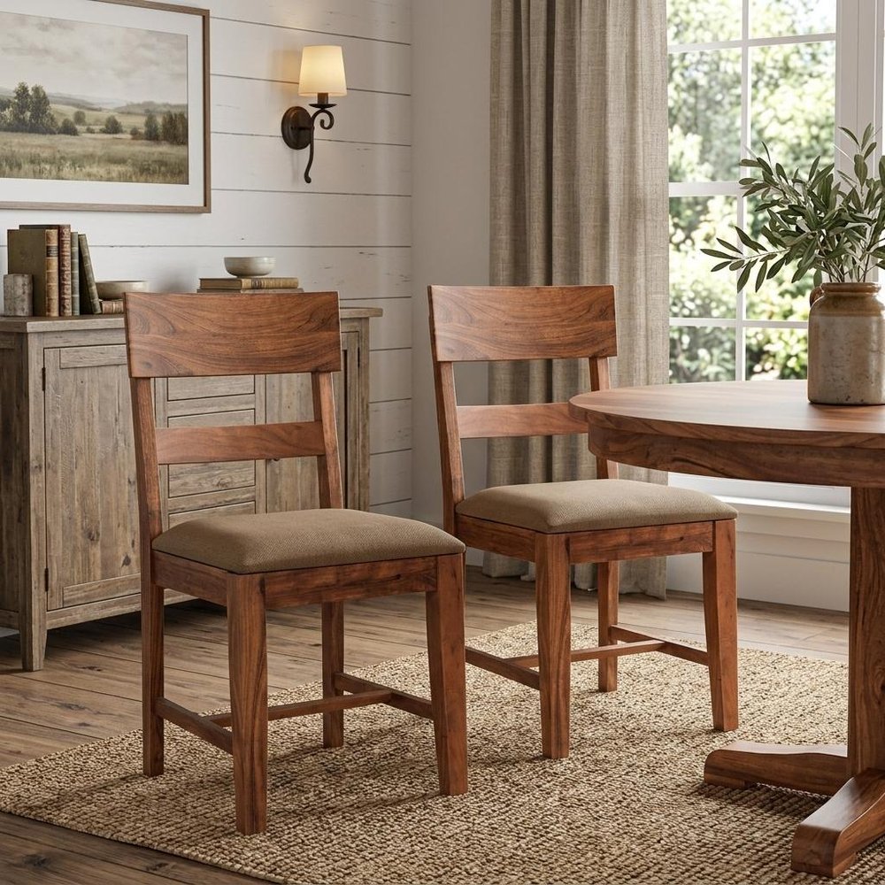 Set of Two Brown Upholstered Fabric Slat Back Dining Side Chairs HomeRoots