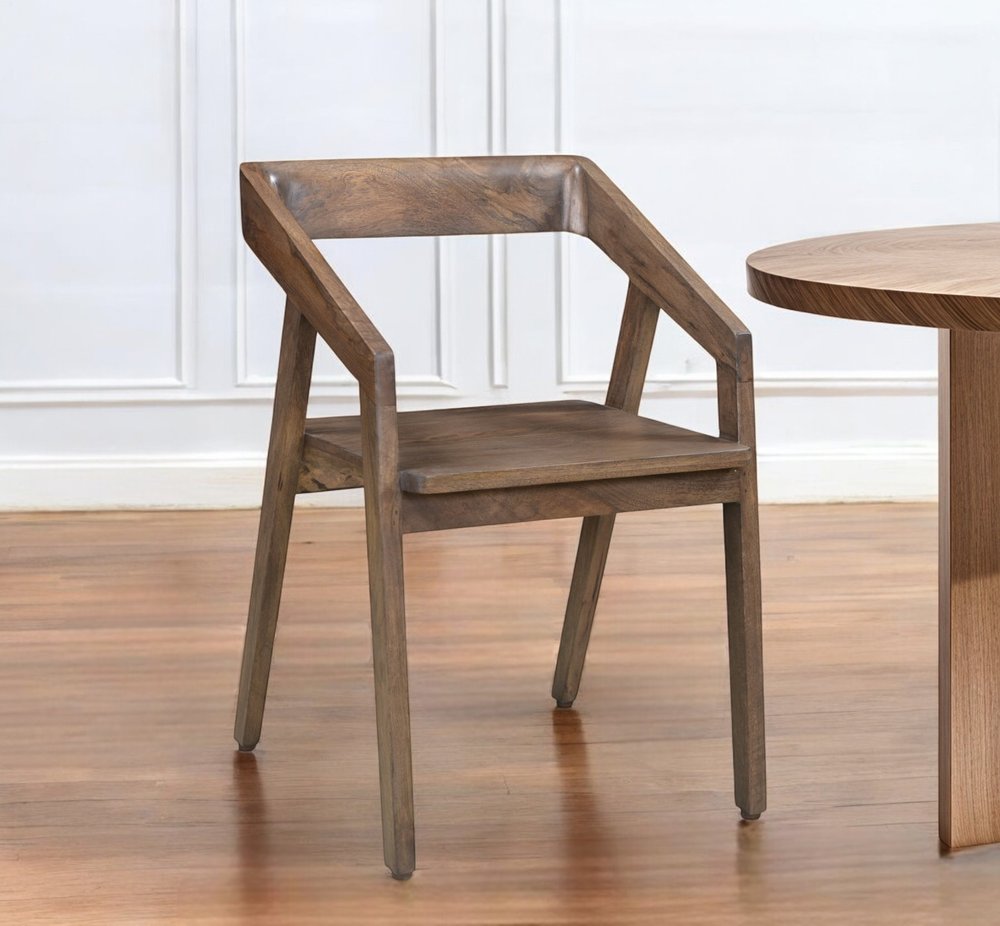 Dark Brown Solid Wood Open Back Dining Arm Chair HomeRoots