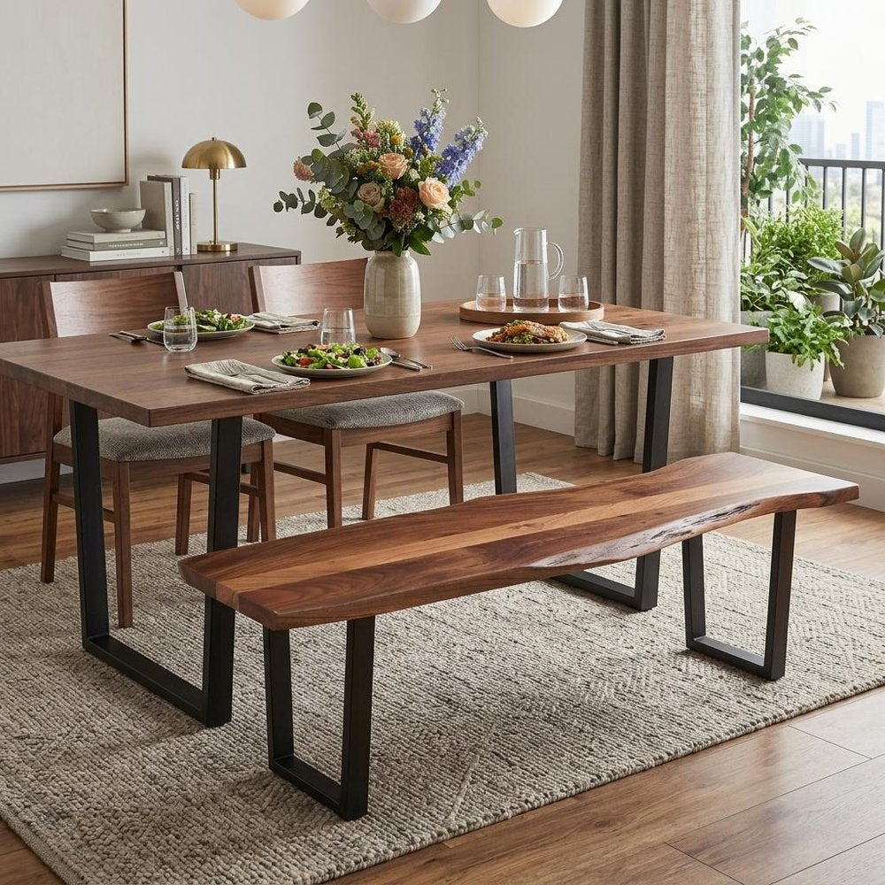 66" Brown And Black Solid Wood Dining bench HomeRoots