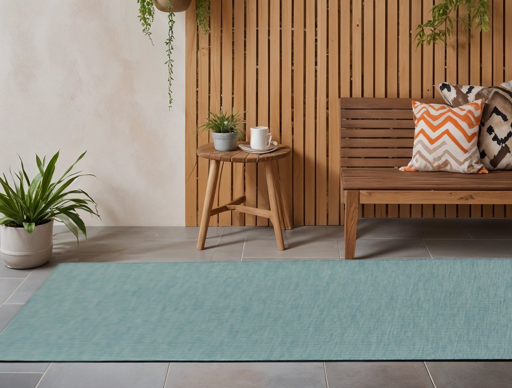 12' Aqua Power Loom Runner Rug HomeRoots