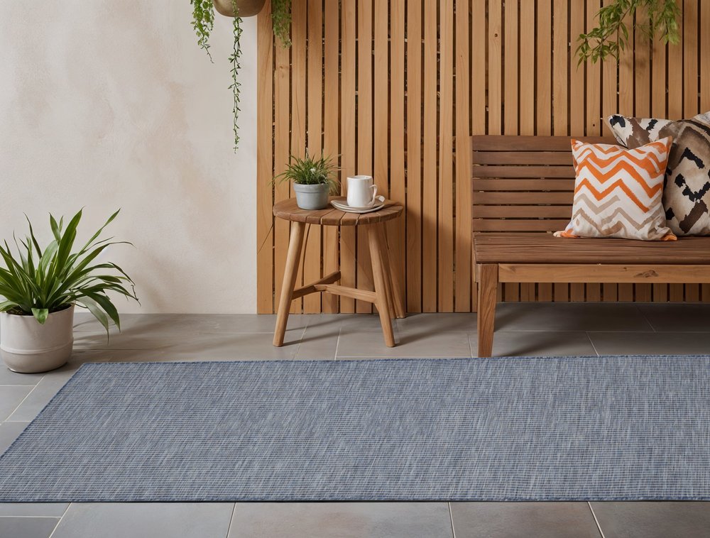 8' Navy Blue Power Loom Runner Rug HomeRoots